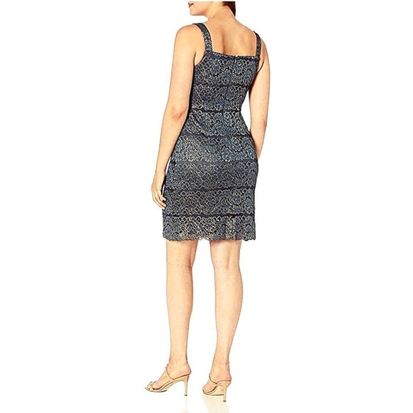 Jessica Howard NEW Lace Panel Sleeveless Sheath Dress Charcoal Gold Metallic 14P - Picture 3 of 13